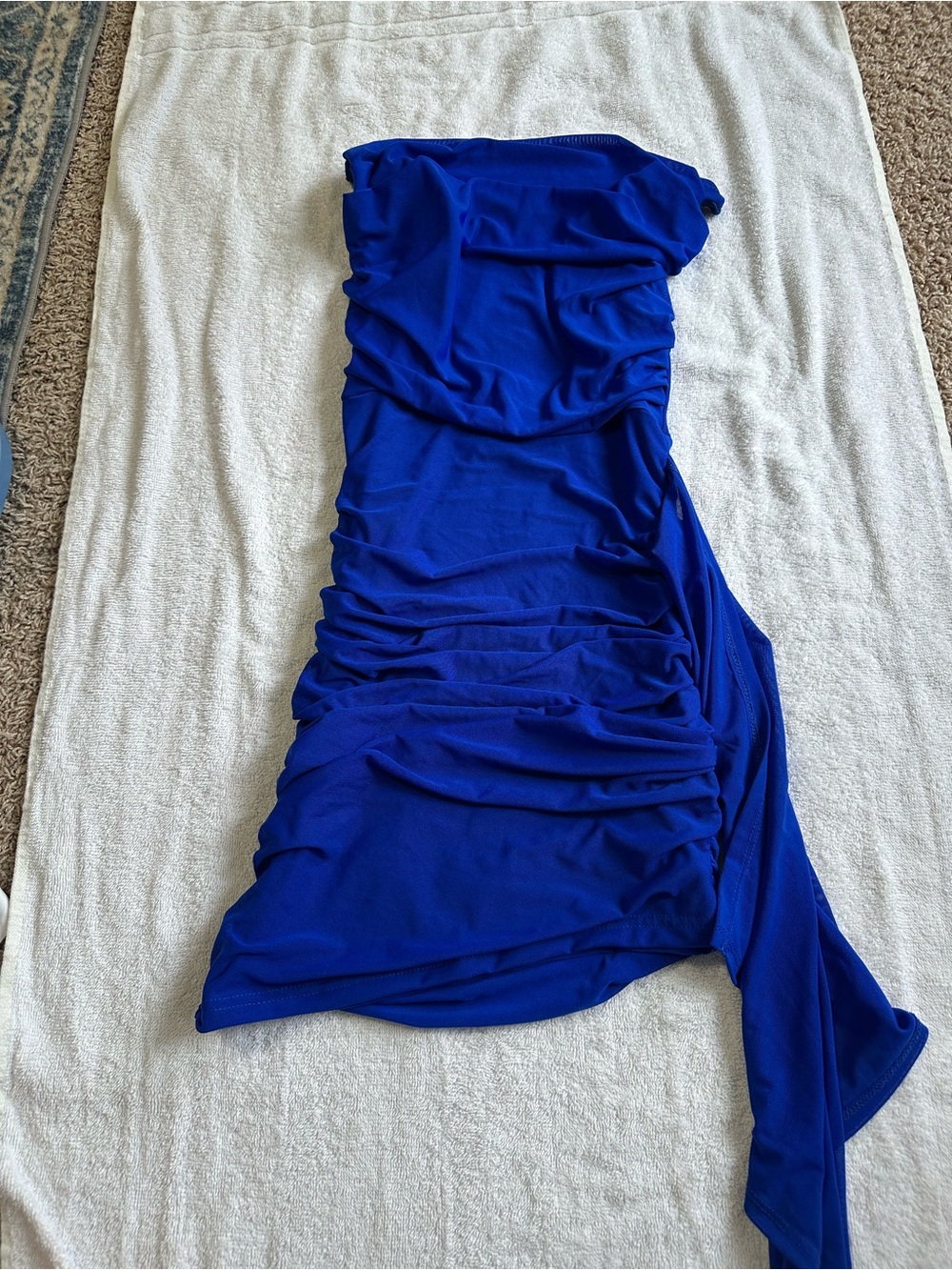 SHEIN Royal Blue Strapless Dress with Ruched Detail